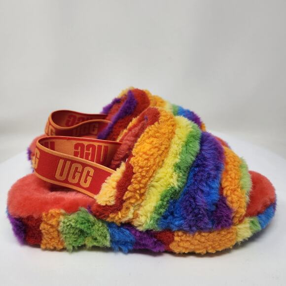 UGG Australia Fluff Yeah Slide Women 8 Pride Cali Collage Rainbow Sling 1120002 - Picture 2 of 13